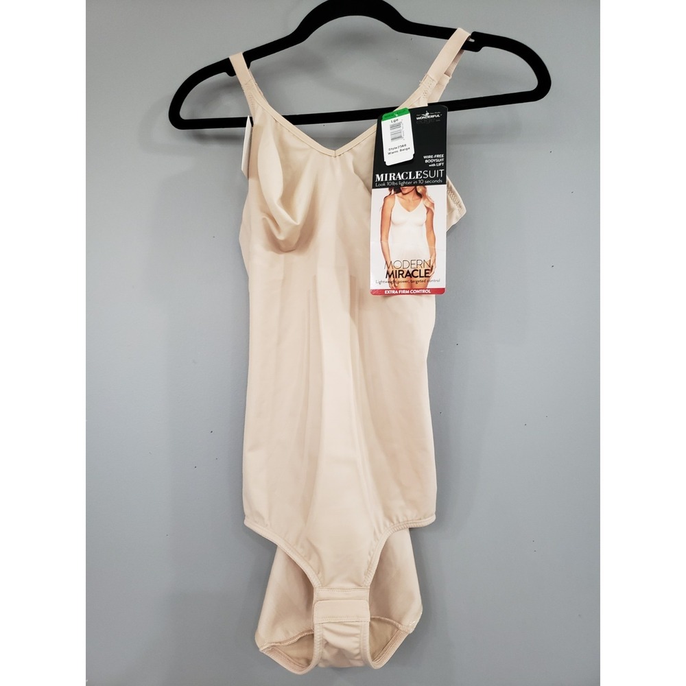 NEW WARM BEIGE LARGE Miraclesuit Modern Miracle LYCRA FitSense‎ Bodysuit - 2560